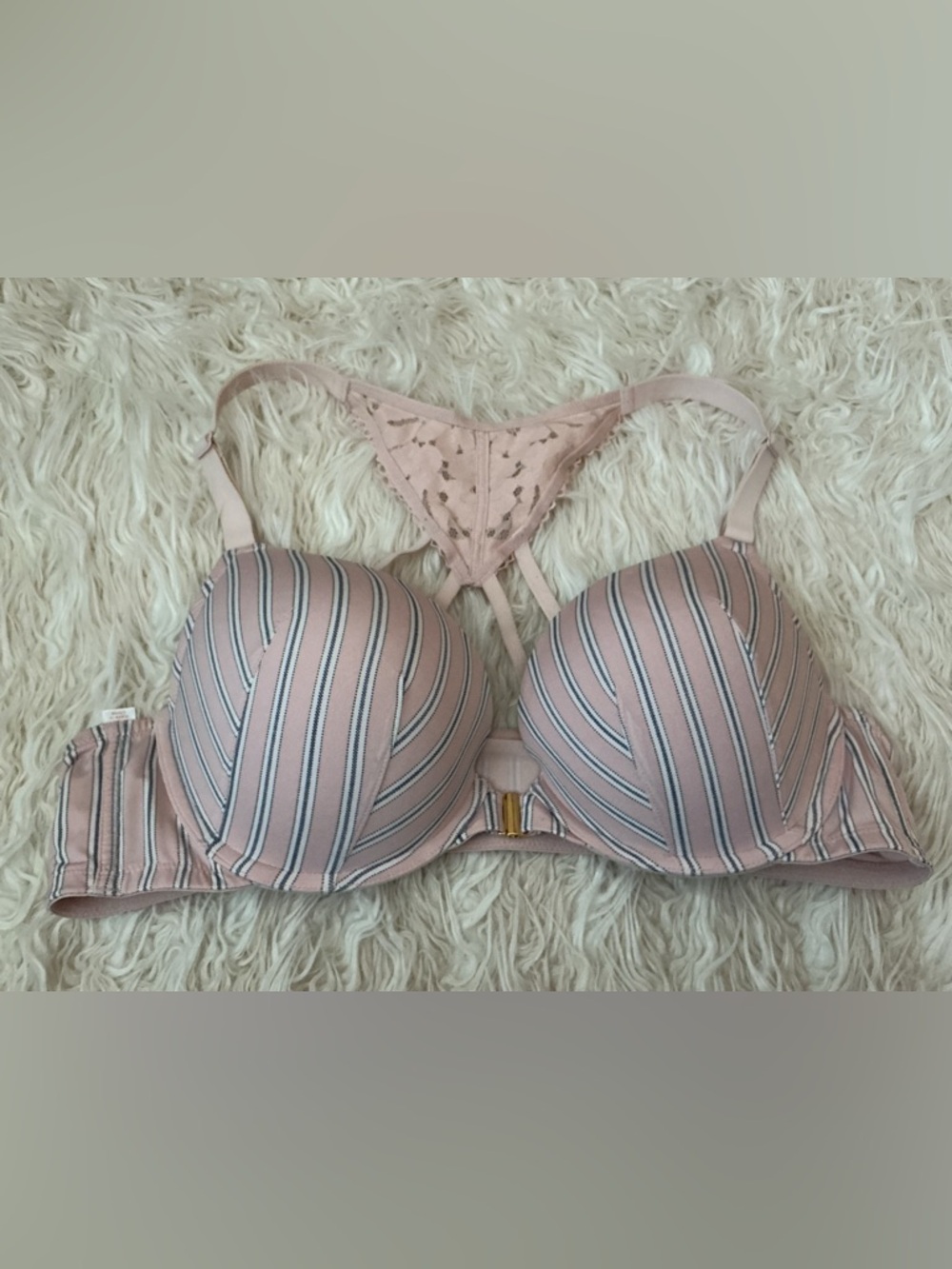 Striped Lace-Back Push-Up Bra in Blush Pink